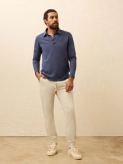 Long-Sleeve Twill Knit Polo - Blue Nights