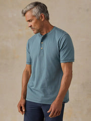 Short-Sleeve Sunwashed Regenerative Henley - Seaglass Blue