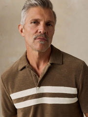 Cabana Towel Terry Surf Stripe Polo - Island Brown