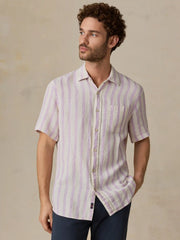 Short-Sleeve Palma Linen Shirt - Lilac Shell Stripe