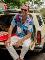 Short-Sleeve Cabana Towel Terry Shirt - Summer Waves Tile