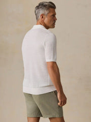 Short-Sleeve Linen Sweater Polo - Pure White