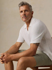 Short-Sleeve Linen Sweater Polo - Pure White