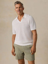 Short-Sleeve Linen Sweater Polo - Pure White