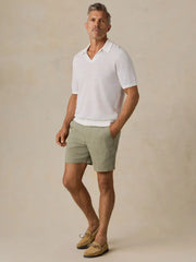 Short-Sleeve Linen Sweater Polo - Pure White