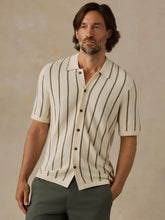 Short-Sleeve Sweater Shirt - Cream Walnut Stripe
