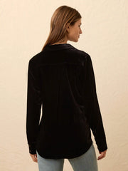 Stretch Silk Velvet Genevieve Shirt - Black