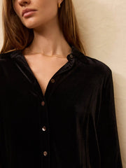 Stretch Silk Velvet Genevieve Shirt - Black