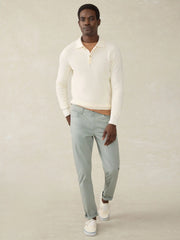 Long-Sleeve Sunwashed Sweater Polo - White Shell