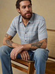 Short-Sleeve Palma Linen Shirt - Blue Gulf Stripe