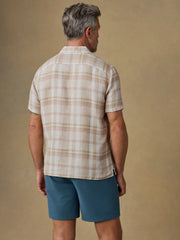 Short-Sleeve Palma Linen Camp Shirt - Mauve Sand Plaid