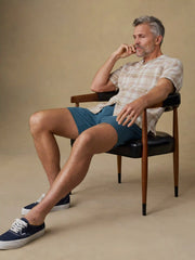 Short-Sleeve Palma Linen Camp Shirt - Mauve Sand Plaid
