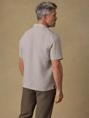 Short-Sleeve Laguna Linen Camp Shirt - Khaki Pincheck