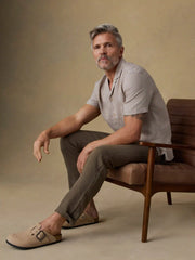 Short-Sleeve Laguna Linen Camp Shirt - Khaki Pincheck