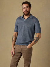 Short-Sleeve Linen Sweater Polo - Caribbean Navy Melange