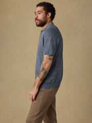Short-Sleeve Linen Sweater Polo - Caribbean Navy Melange