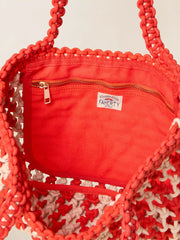 Sunwashed Macrame Tote - Poppy Red