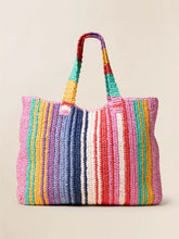 Straw Striped Beach Tote - Rainbow Stripe