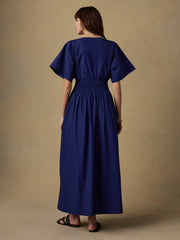 Coastal Poplin Elia Smocked Dress - Ocean Cavern