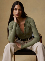 Paradise Pointelle Henley - Island Olive