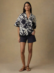 Coastal Poplin Relaxed Camp Shirt - Garden Sonata