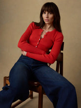 Miramar Linen Crewneck Cardigan - Poppy Red