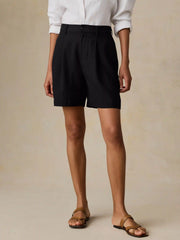 Sun Strider Linen Pleated Short - Black