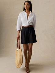 Sun Strider Linen Pleated Short - Black