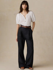 Sun Strider Linen Pleated Pant - Black