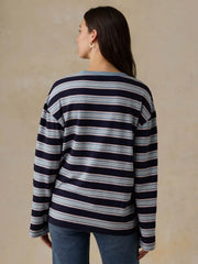 Sunwashed Long-Sleeve Retro Tee - Moonlit Tidal Stripe