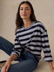 Sunwashed Long-Sleeve Retro Tee - Moonlit Tidal Stripe