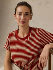 Sunwashed Regenerative Tee - Red Ochre Mini Stripe
