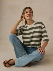 Hemp Blend Vintage Tee - Olive Stripe