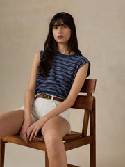 Sunwashed Organic Muscle Tank - Mood Indigo Stripe