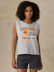 NY Knicks Sunwashed Organic Muscle Tank - Light Grey Heather