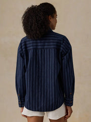Cotton Hemp Overshirt - Indigo Wharf Stripe