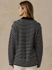 Miramar Linen Relaxed Polo - Black Reef Stripe