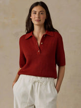 Miramar Linen Short-Sleeve Polo - Red Ochre
