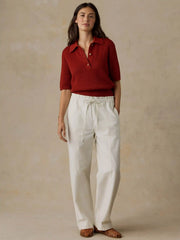 Miramar Linen Short-Sleeve Polo - Red Ochre
