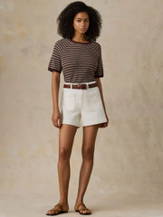 Miramar Linen Tee - Mocha Stripe