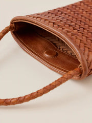 Woven Leather Phone Bag - Tan