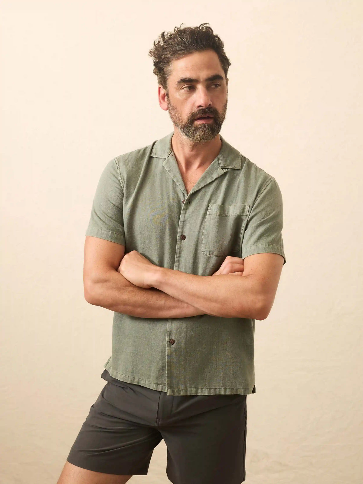 Short-Sleeve Hemp Blend Shirt - Olive Dusk