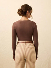 Paradise Pointelle Henley - Chocolate Brown
