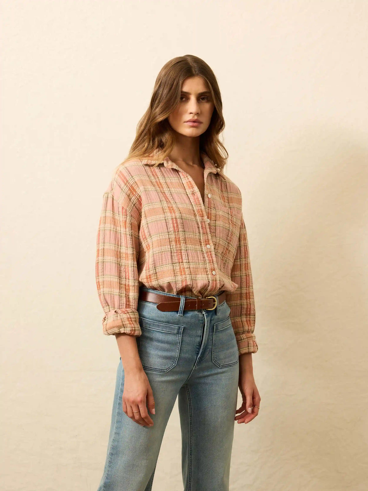 Dune Cotton Gauze Relaxed Shirt - Tinted Rose Water Plaid