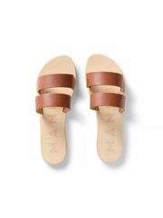 Manebi Leather Two Strap Sandal - Tan