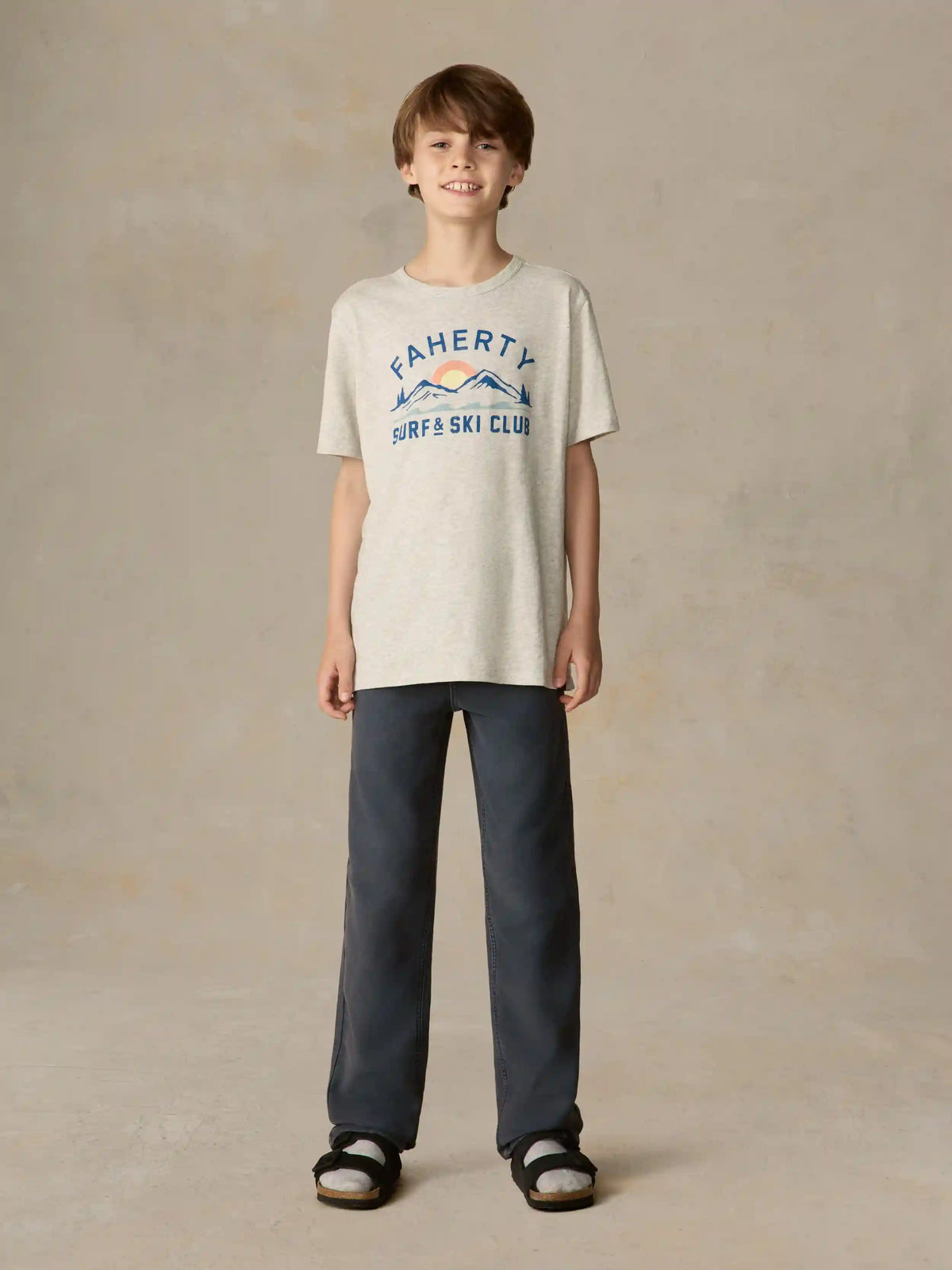 Big Kids Graphic Surf & Ski Club Tee - Light Grey Heather