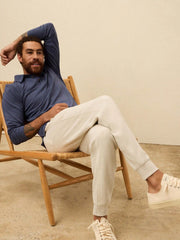 Long-Sleeve Twill Knit Polo - Blue Nights