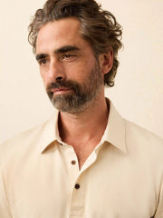 Long-Sleeve Twill Knit Polo - Coastal Cream