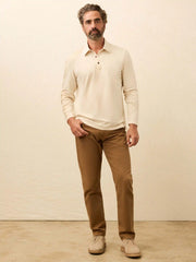 Long-Sleeve Twill Knit Polo - Coastal Cream