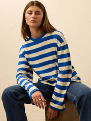 Sunwashed Organic Long-Sleeve Retro Tee - Sea Stripe